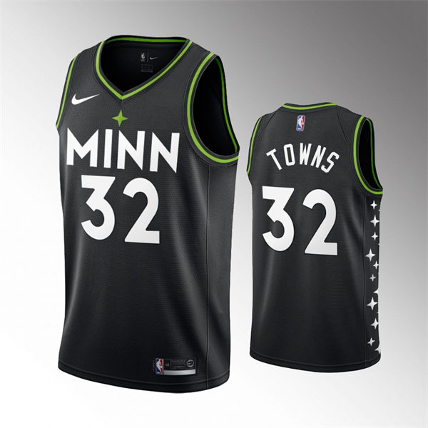 Mens Minnesota Timberwolves #32 Karl-Anthony Towns Black Nike 2020-21 City Edition Jersey