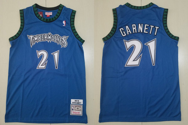 Mens Minnesota Timberwolves #21 Kevin Garnett Blue Mitchell & Ness 2003-04 Hardwood Classics Throwback Jersey