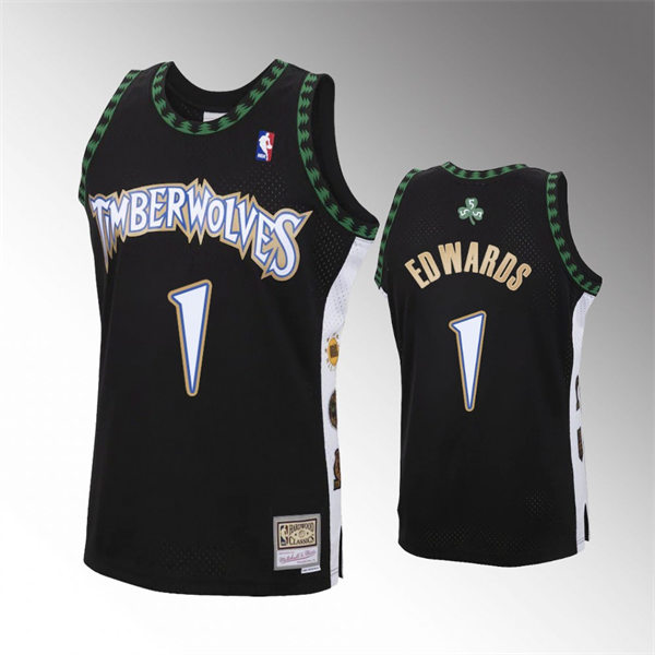 Mens Minnesota Timberwolves #1 Anthony Edwards Mitchell & Ness Black Retro 1990's Hardwood Classics Jersey