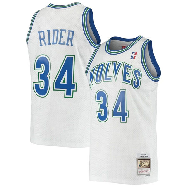 Mens Minnesota Timberwolves #34 Isaiah Rider White Mitchell & Ness 1995-96 Hardwood Classics Swingman Jersey