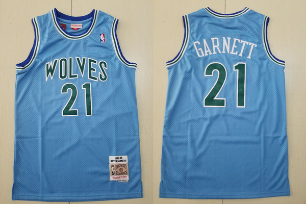 Mens Minnesota Timberwolves #21 Kevin Garnett Blue Mitchell & Ness 1995-96 Hardwood Classics Swingman Jersey