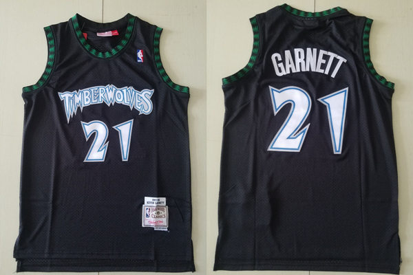 Mens Minnesota Timberwolves #21 Kevin Garnett Black Mitchell & Ness 1997-98 Hardwood Classics Jersey
