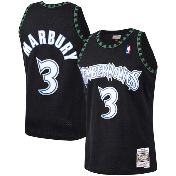 Mens Minnesota Timberwolves #3 Stephon Marbury Black Mitchell & Ness 1997-98 Hardwood Classics Jersey