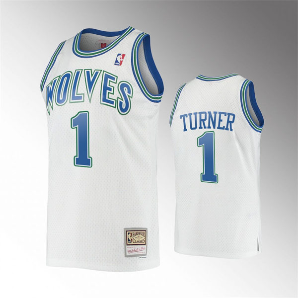 Mens Minnesota Timberwolves #1 Anthony Edwards Mitchell & Ness White Retro 1990's Hardwood Classics Jersey