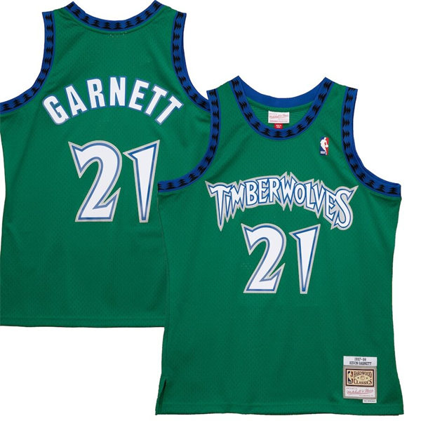 Mens Minnesota Timberwolves #21 Kevin Garnett Green Mitchell & Ness 1997-98 Hardwood Classics Reload Jersey