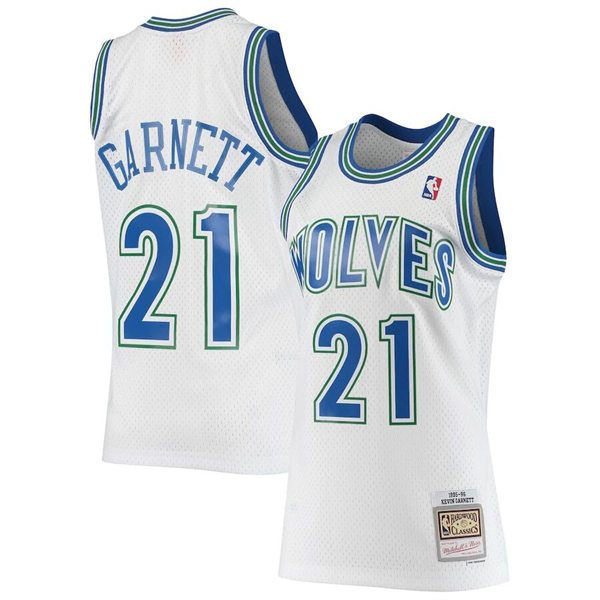 Mens Minnesota Timberwolves #21 Kevin Garnett White Mitchell & Ness 1995-96 Hardwood Classics Swingman Jersey