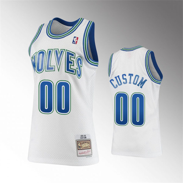 Mens Youth Minnesota Timberwolves Custom White Mitchell & Ness Retro 1990's Hardwood Classics Jersey