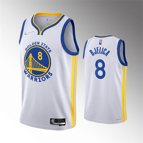 Mens Golden State Warriors #8 Nemanja Bjelica White Diamond Badge 2021-22 Association Edition Swingman Jersey