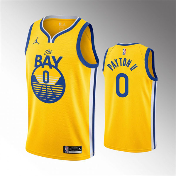 Mens Golden State Warriors #0 Gary Payton II Gold Diamond Badge 2021-22 Statement Edition Swingman Jersey