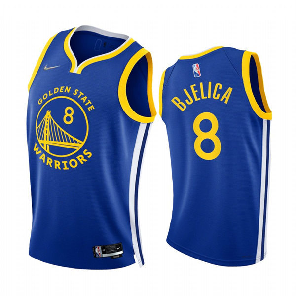 Mens Golden State Warriors #8 Nemanja Bjelica Royal Diamond Badge 2021-22 Icon Edition Swingman Jersey