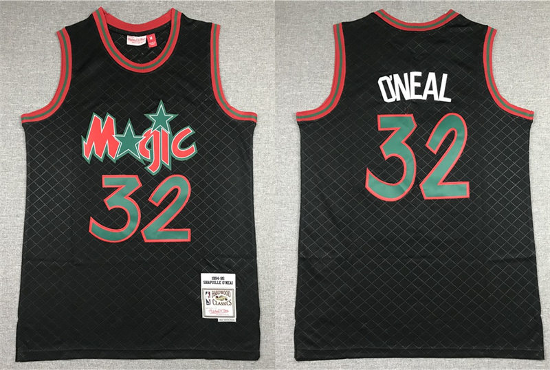 Mens Orlando Magic #32 Shaquille O'neal Mitchell & Ness Black Neapolitan Hardwood Classics Jersey