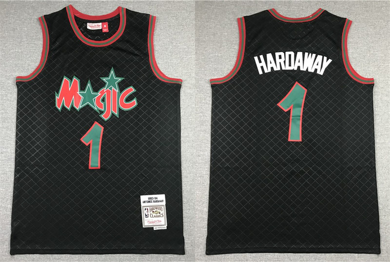 Mens Orlando Magic #1 Penny Hardaway Mitchell & Ness Black Neapolitan Hardwood Classics Jersey