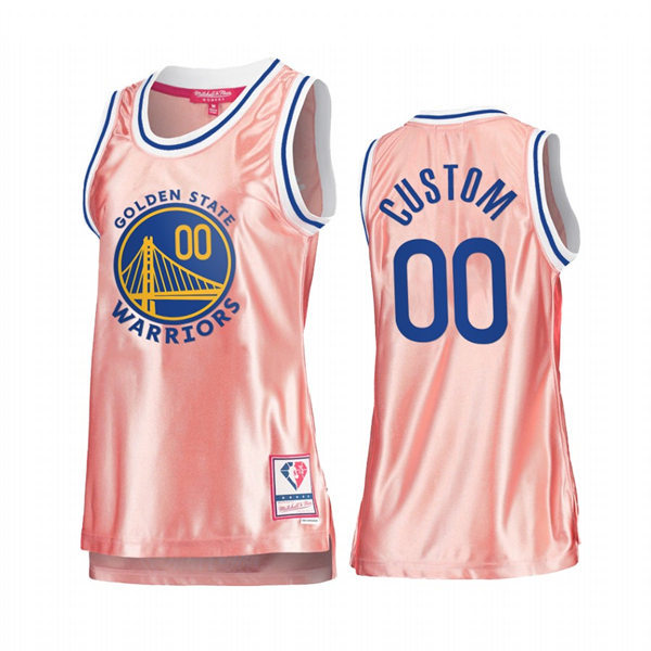 Womens Golden State Warriors Custom Mitchell & Ness Pink 75th Anniversary Rose Gold Swingman Jersey