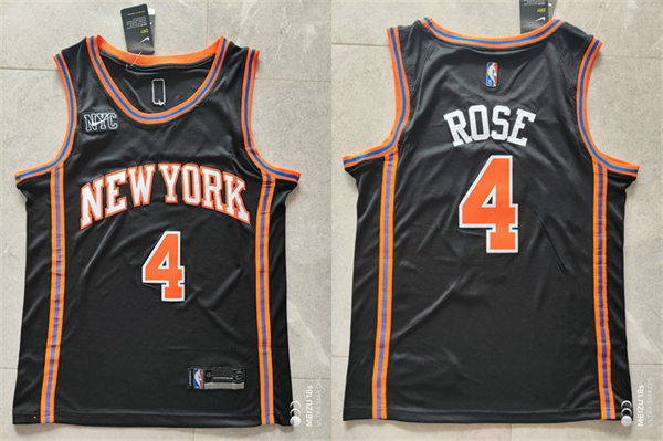 Mens New York Knicks #4 Derrick Rose Black 2021-22 City Edition Swingman Jersey