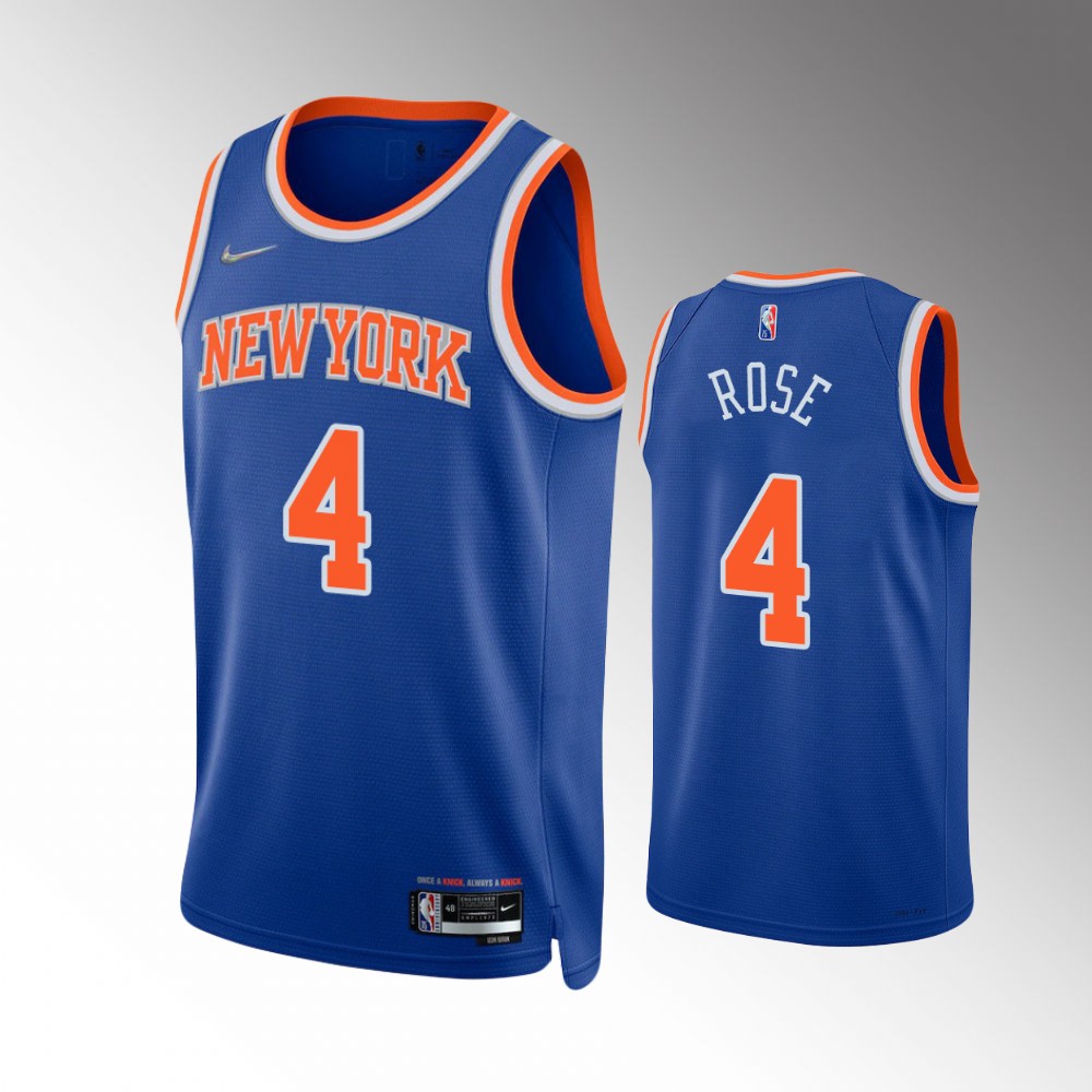 Mens New York Knicks #4 Derrick Rose Royal 2021-22 Diamond Icon Edition Swingman Jersey