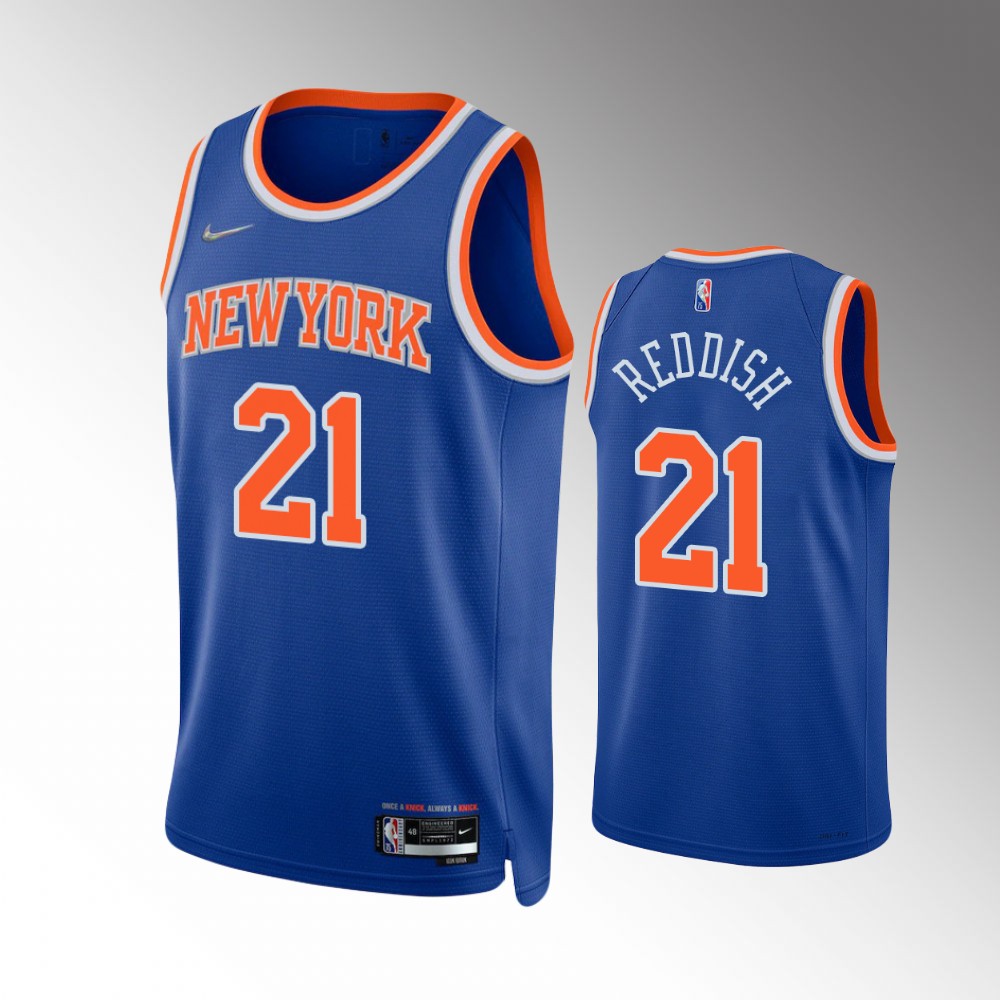 Mens New York Knicks #21 Cam Reddish Royal 2021-22 Diamond Icon Edition Swingman Jersey