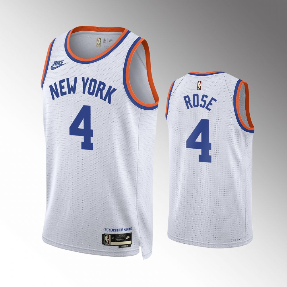 Mens New York Knicks #4 Derrick Rose White Classic Edition Year Zero Jersey