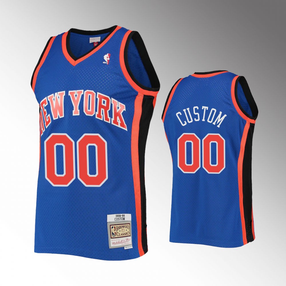 Mens Youth New York Knicks Custom Blue Mitchell & Ness Relaod 1998-99 Hardwood Classics Jersey 