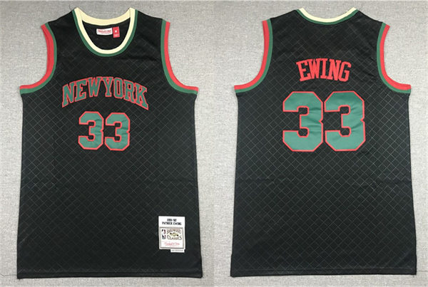 Mens New York Knicks #33 Patrick Ewing Mitchell & Ness Black Neapolitan Hardwood Classics Jersey