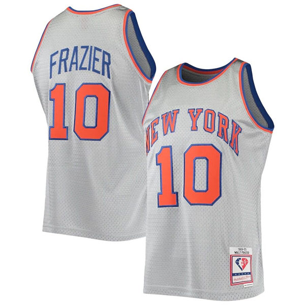 Mens New York Knicks #10 Walt Frazier Silver Mitchell & Ness 1969-70 Hardwood Classics Jersey