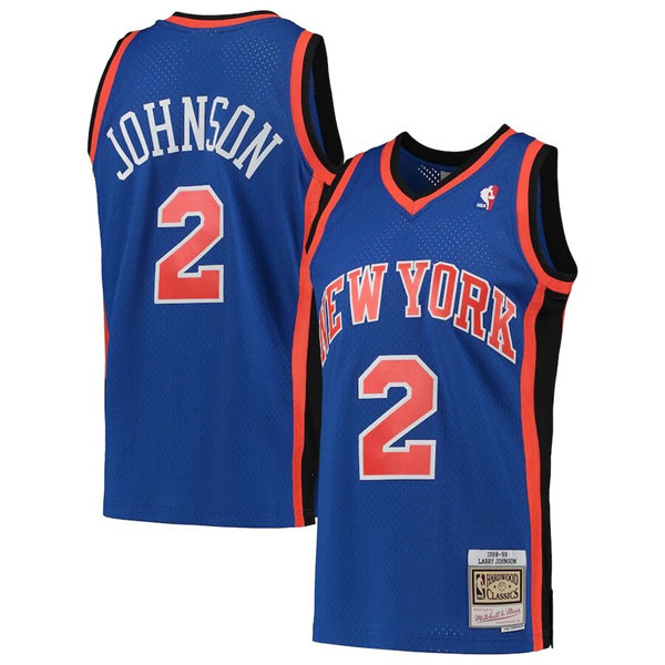 Mens New York Knicks #2 Larry Johnson Blue Mitchell & Ness 1998-99 Hardwood Classics Jersey