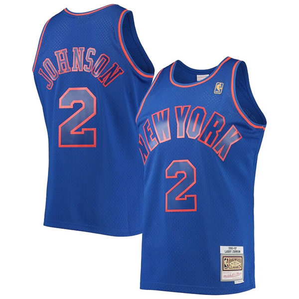 Mens New York Knicks #2 Larry Johnson Blue Outside Mitchell & Ness 1996-97 Hardwood Classics Swingman Jersey