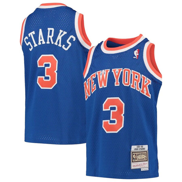 Mens New York Knicks #3 John Starks Blue Mitchell & Ness 1991-92 Hardwood Classics Jersey