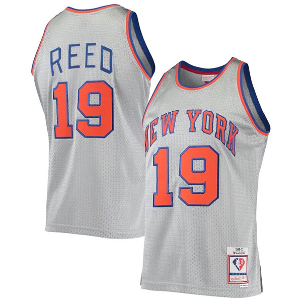 Mens New York Knicks #19 Willis Reed Silver Mitchell & Ness 1969-70 Hardwood Classics Jersey