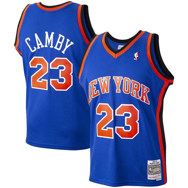 Mens New York Knicks #23 Marcus Camby Blue Mitchell & Ness 1998-99  Hardwood Classics Jersey