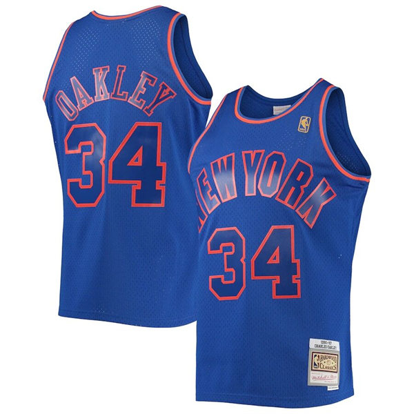 Mens New York Knicks #34 Charles Oakley Blue Outside Mitchell & Ness 1996-97 Hardwood Classics Swingman Jersey