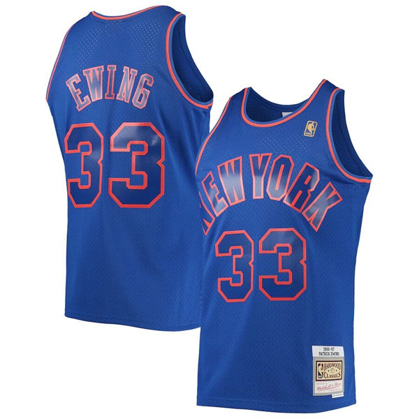 Mens New York Knicks #33 Patrick Ewing Blue Outside Mitchell & Ness 1996-97 Hardwood Classics Swingman Jersey