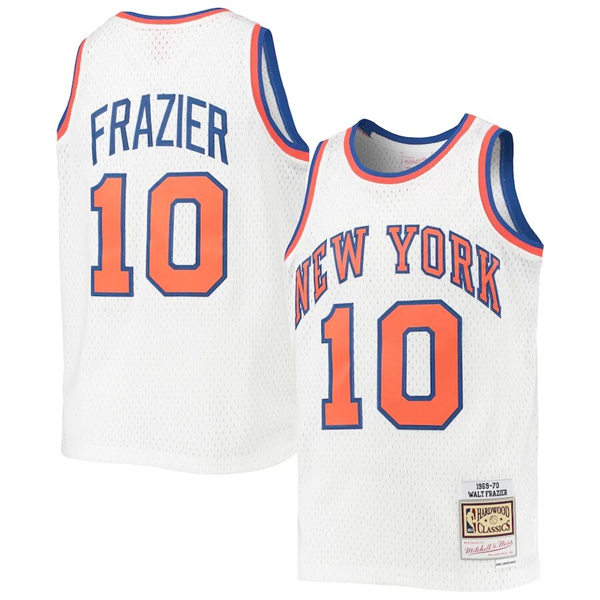 Mens New York Knicks #10 Walt Frazier White Mitchell & Ness 1969-70 Hardwood Classics Jersey