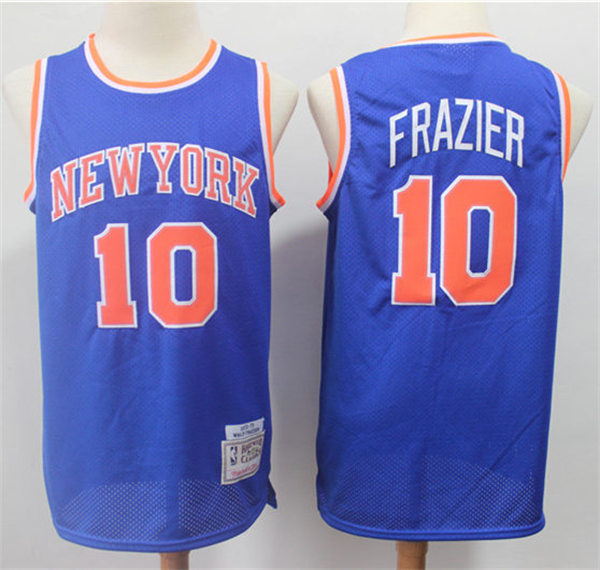 Men's New York Knicks #10 Walt Frazier Blue Mitchell & Ness 1972-73 Hardwood Classics Jersey