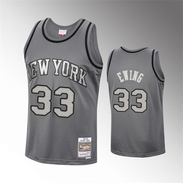 Men's New York Knicks #33 Patrick Ewing Metal Works Charcoal Mitchell & Ness Hardwood Classics Jersey