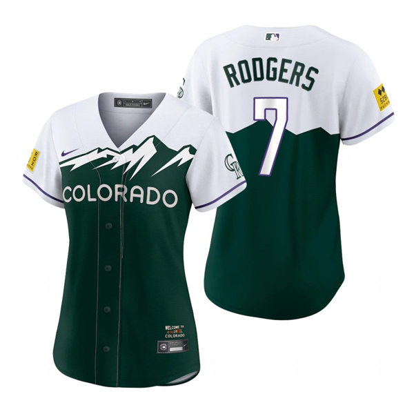 Women's Colorado Rockies #7 Brendan Rodgers Green 2022 City Connect Jersey