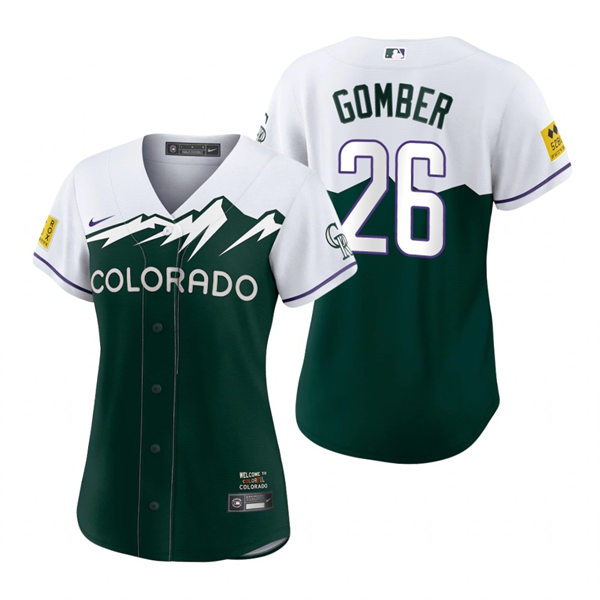 Women's Colorado Rockies #26 Austin Gomber Green 2022 City Connect Jersey