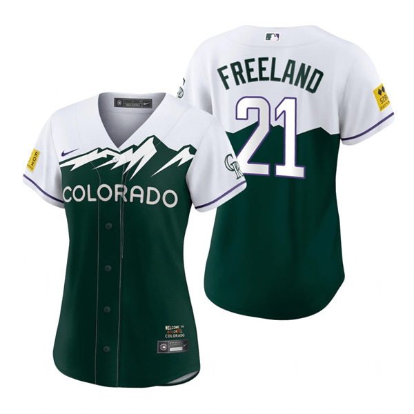 Women's Colorado Rockies #21 Kyle Freeland Green 2022 City Connect Jersey