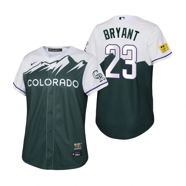 Youth Colorado Rockies #23 Kris Bryant Green Stitched 2022 City Connect Jersey