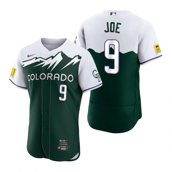 Men's Colorado Rockies #9 Connor Joe Green 2022 City Connect Player Jersey