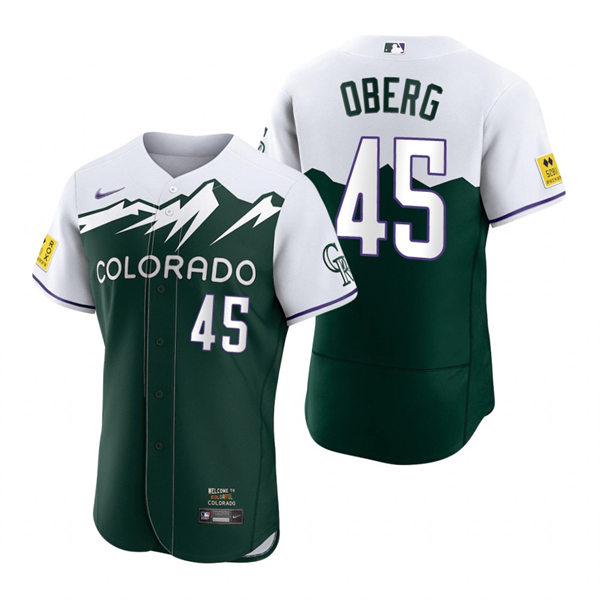 Men's Colorado Rockies #45 Scott Oberg Green 2022 City Connect Player Jersey