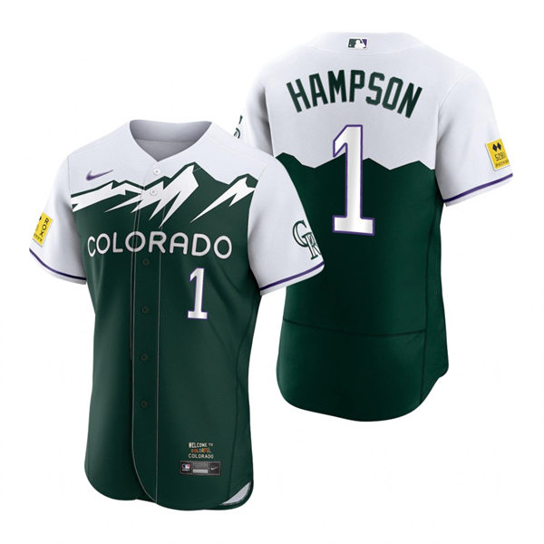 Men's Colorado Rockies #1 Garrett Hampson Green 2022 City Connect Player Jersey