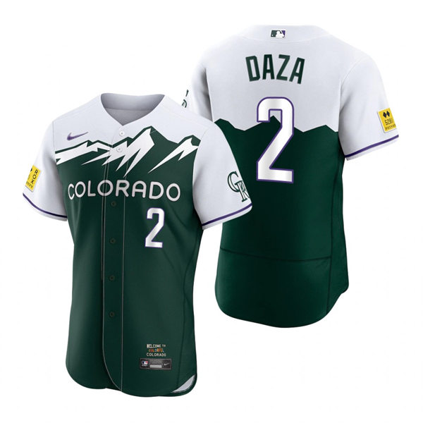 Men's Colorado Rockies #2 Yonathan Daza Green 2022 City Connect Player Jersey