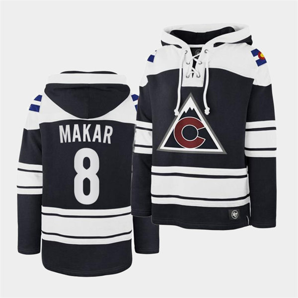 Mens Colorado Avalanche #8 Cale Makar Navy Superior Lacer Vintage Hoodie