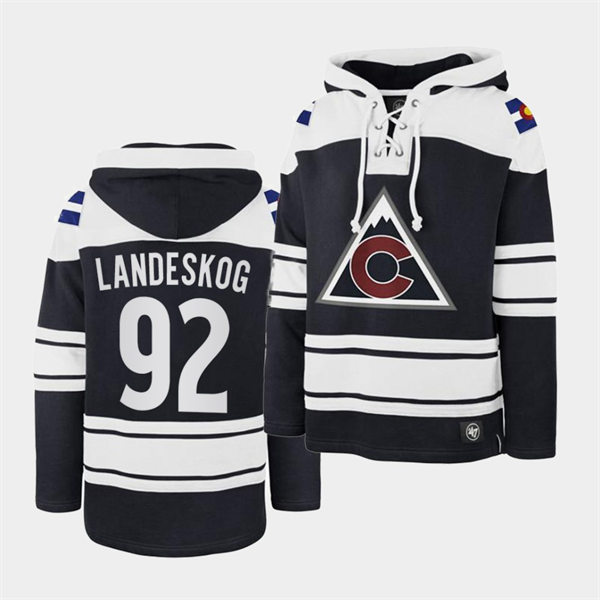 Mens Colorado Avalanche #92 Gabriel Landeskog Navy Superior Lacer Vintage Hoodie