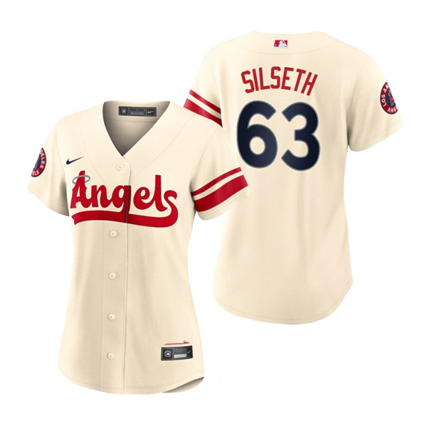 Women's Los Angeles Angels #63 Chase Silseth Cream 2022 City Connect Jersey