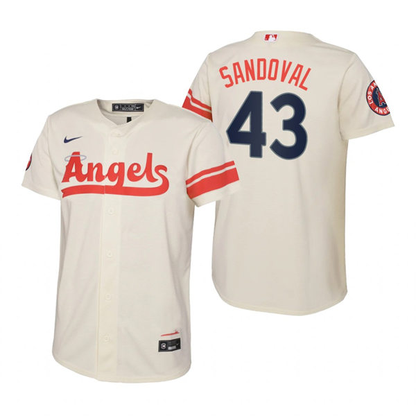 Youth Los Angeles Angels #43 Patrick Sandoval Cream Stitched 2022 City Connect Jersey