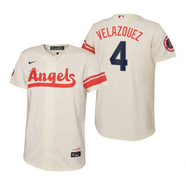Youth Los Angeles Angels #4 Andrew Velazquez Cream Stitched 2022 City Connect Jersey