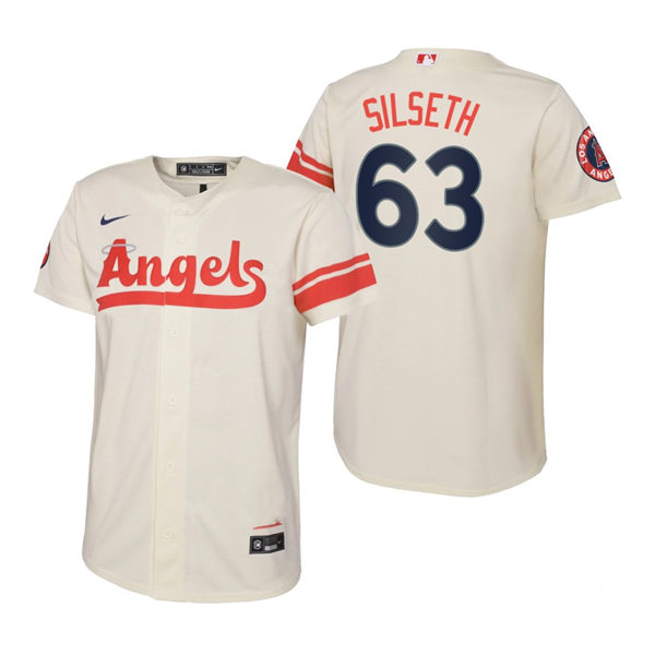 Youth Los Angeles Angels #63 Chase Silseth Cream Stitched 2022 City Connect Jersey