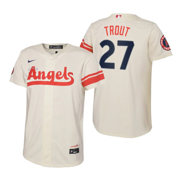 Youth Los Angeles Angels #27 Mike Trout Nike Cream 2022 City Connect Jersey