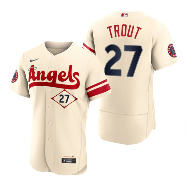 Men's Los Angeles Angels #27 Mike Trout Nike Stitched Cream 2022 City Connect Player Jersey